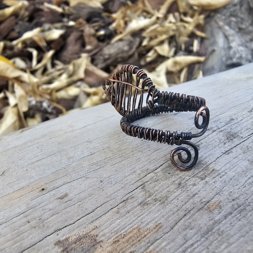 Wire Wrapped Boho Style Copper Leaf Ring - image 8